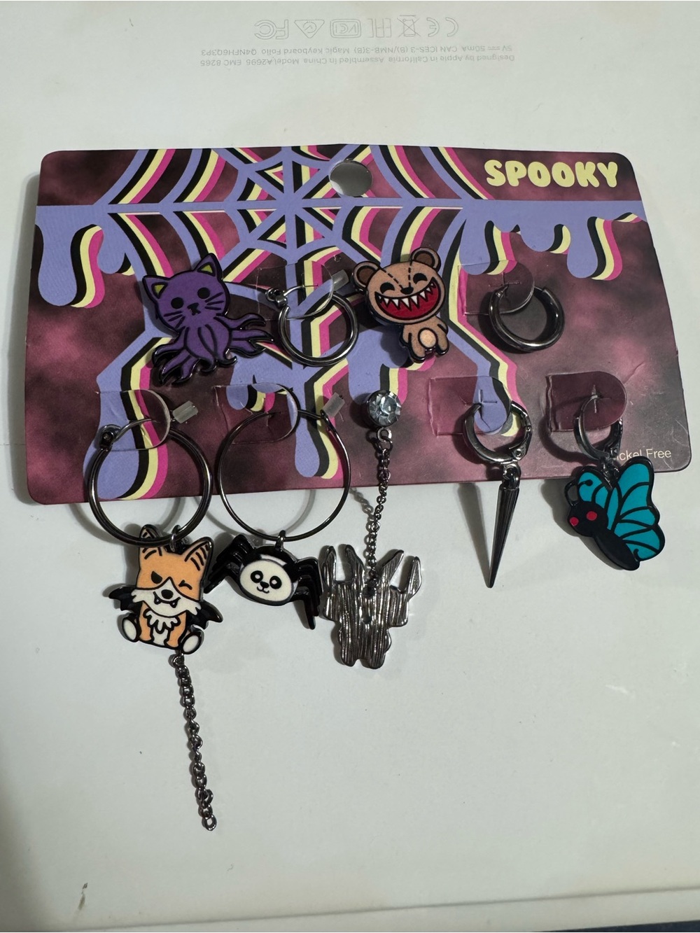 Hot Topic Purple, Black, Teal & Pink Spooky Charm Earring Set